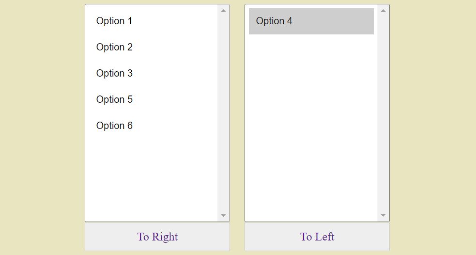 HTML dual select option transfer JavaScript code snippet - Coding To Time